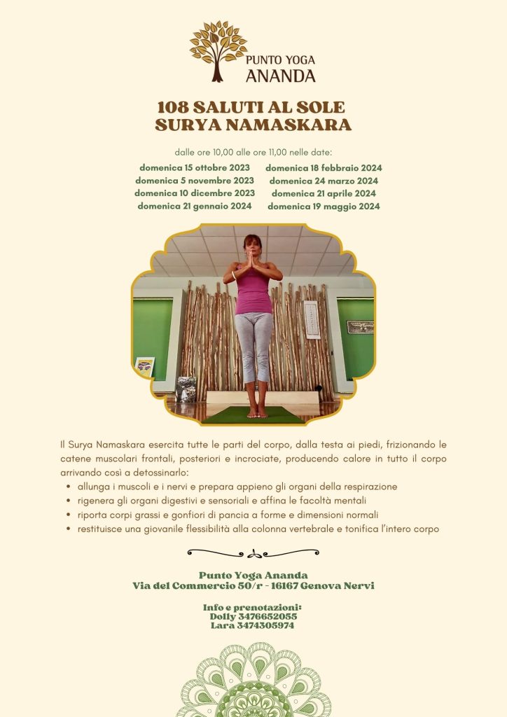 108 saluti al sole Surya Namaskara - con Lara De Bernardis, Punto Yoga Ananda Genova Nervi